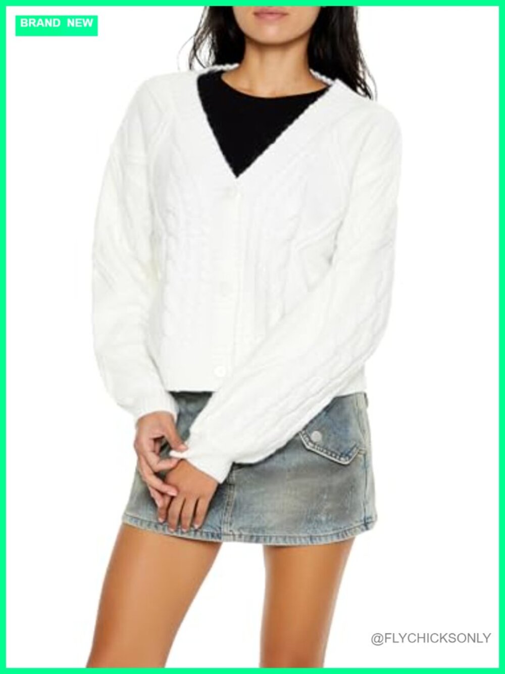 Cable Knit Cardigan Sweater Button Front Oversized Loose Fit V-Neck